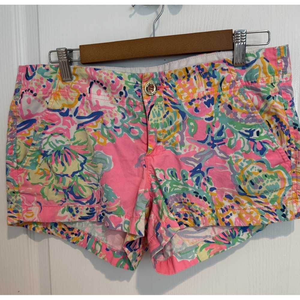Lilly Pulitzer the Kerrie Shorts Island Secret Coral Size 6 Beach Twill‎ 3" EUC